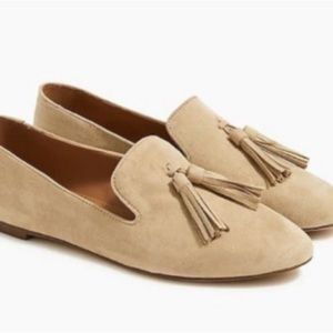J Crew Cora Suede Tan Leather Tassel Loafers Moccasins F5735 Women’s size 8.5